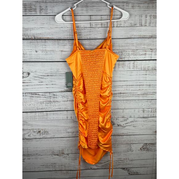 Wild Fable Orange Ruched Mini Dress Satin Small NEW Y2K Bodycon Bright Y2K Prep - Picture 5 of 8